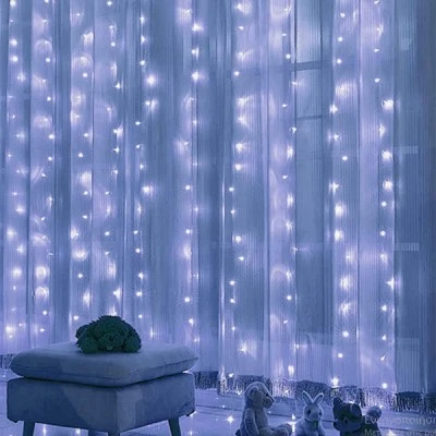 20 LED λαμπάκια σε σειρά κουρτίνα με ψυχρό χρώμα φωτός σετ 6 τμχ με 2 κονέκτορες  IP65 & μήκος 200cm