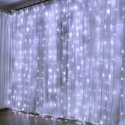 30 LED λαμπάκια σε σειρά κουρτίνα με ψυχρό χρώμα φωτός σετ 6 τμχ με 2 κονέκτορες IP65 & μήκος 300cm