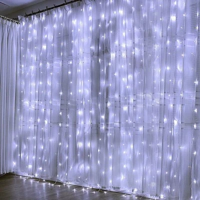 30 LED λαμπάκια σε σειρά κουρτίνα με ψυχρό χρώμα φωτός σετ 6 τμχ με 2 κονέκτορες IP65 & μήκος 300cm