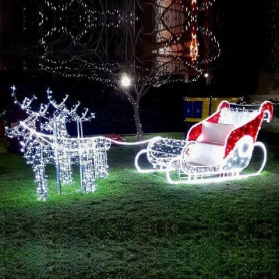Έλκηθρο με ταράνδους 3D λευκή φωτοσωλήνα led και λευκά - κόκκινα led 500x190 IP65