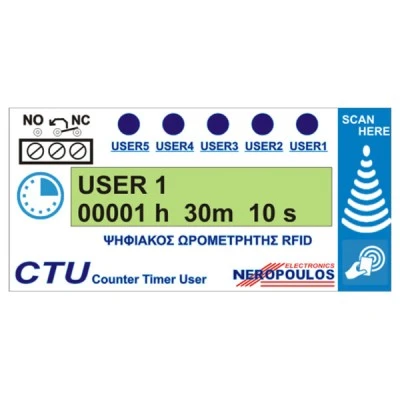 Ψηφιακός ωρομετρητής ράγας 5 χρηστών CTU RFID 230V 