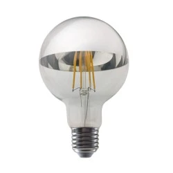 Λάμπα led Filament G95 E27 8W 230V 2700K  θερμό φως 900lm ντιμαριζόμενη τύπου γλόμπος ανεστραμμένου καθρέπτη ασημί χρώμα 