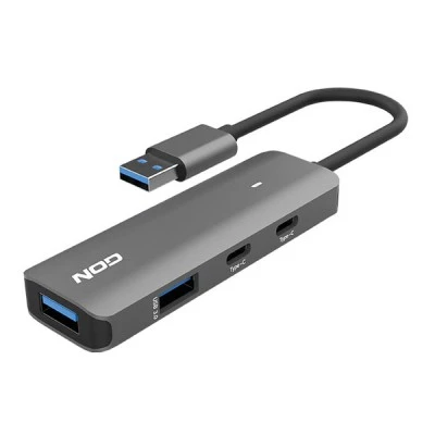 USB hub αλουμινίου 4 θυρών USB 3.2 Gen 1x1 με LED ένδειξη λειτουργίας σε γκρι χρώμα