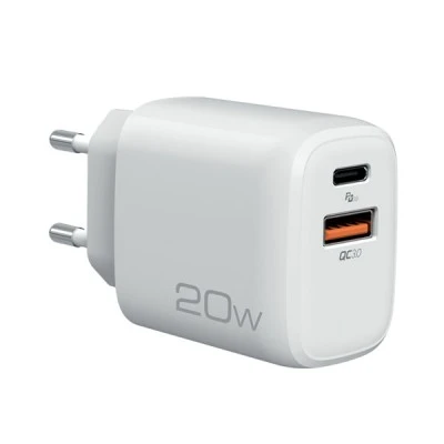 Universal οικιακός φορτιστής NOD USB-A QC3.0 & USB-C PD3.0 20W σε λευκό χρώμα