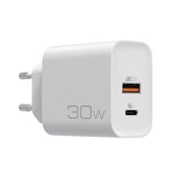 Universal οικιακός φορτιστής NOD USB-A QC3.0 & USB-C PD3.0 30W σε λευκό χρώμα