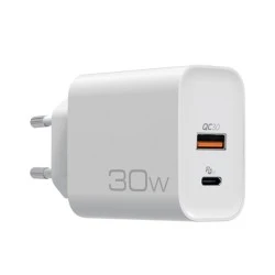 Universal οικιακός φορτιστής NOD USB-A QC3.0 & USB-C PD3.0 30W σε λευκό χρώμα