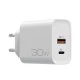 Universal οικιακός φορτιστής NOD USB-A QC3.0 & USB-C PD3.0 30W σε λευκό χρώμα
