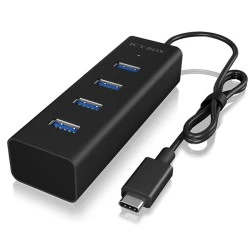 USB 3.0 Hub αλουμινίου 4 θυρών µε σύνδεση type-C σε μαύρο χρώμα