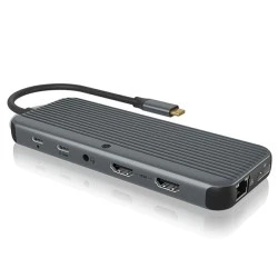 Σταθμός σύνδεσης IB-DK4060-CPD  ICY BOX 12 θυρών με πολλαπλές λειτουργίες για laptop από μία μόνο σύνδεση USB 3.2 Gen 2x1 Type-C.