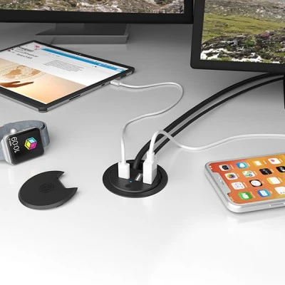 Τάπα γραφείου με λειτουργία φόρτισης μέσω USB με παροχή ρεύματος για τη φόρτιση κινητών τηλεφώνων ή tablets απευθείας από το γραφείο