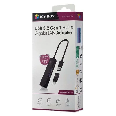 Σταθμός σύνδεσης ICY BOX 4 θυρών USB 3.2 Gen 1x1 με ενσωματωμένο καλώδιο