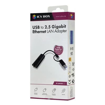 Αντάπτορας δικτύου ICY BOX USB 3.2 Gen 1x1 σε 2.5 Gigabit Ethernet με λειτουργία plug & play