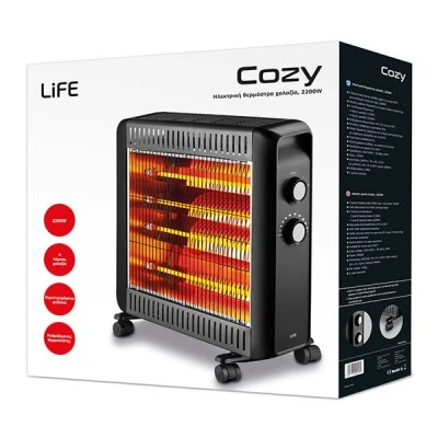 Ηλεκτρική θερμάστρα χαλαζία 2200W LIFE COZY με 4 θερμαντικές λάμπες ιδανική για χώρους έως 30τ.μ. Ηλεκτρική θερμάστρα χαλαζία 2200W LIFE COZY με 4 θερμαντικές λάμπες ιδανική για χώρους έως 30τ.μ.