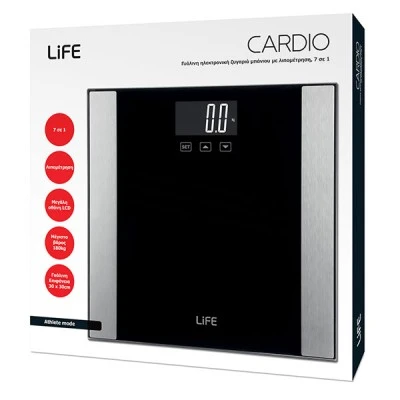 Γυάλινη ηλεκτρονική ζυγαριά μπάνιου  LiFE CARDIO με λιπομέτρηση 7 σε 1 με εύρος μέτρησης 5-180kg