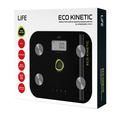 Battery-free γυάλινη ψηφιακή ζυγαριά μπάνιου 6 σε 1 LIFE με οθόνη LCD - μνήμη και λιπομέτρηση Battery-free γυάλινη ψηφιακή ζυγαριά μπάνιου 6 σε 1 LIFE με οθόνη LCD - μνήμη και λιπομέτρηση