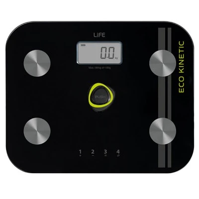 Battery-free γυάλινη ψηφιακή ζυγαριά μπάνιου 6 σε 1 LIFE με οθόνη LCD - μνήμη και λιπομέτρηση Battery-free γυάλινη ψηφιακή ζυγαριά μπάνιου 6 σε 1 LIFE με οθόνη LCD - μνήμη και λιπομέτρηση
