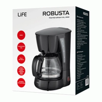 Καφετιέρα φίλτρου χωρητικότητας 0.6L 650W με αποσπώμενο και πλενόμενο φίλτρο καφέ Καφετιέρα φίλτρου χωρητικότητας 0.6L 650W με αποσπώμενο και πλενόμενο φίλτρο καφέ
