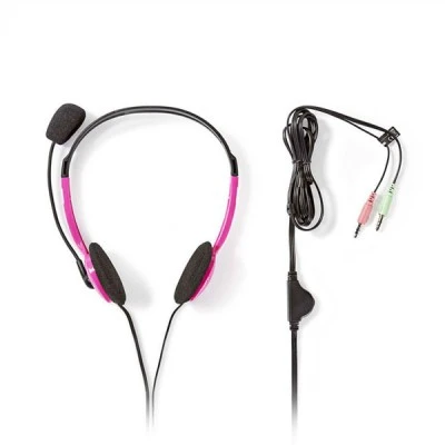 Στερεοφωνικό on-ear headset με σύνδεση 2x3,5mm σε ροζ χρώμα με ρυθμιζόμενη κλίση & εύκαμπτο βραχίονα