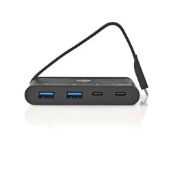  USB 3.0 hub 4 θυρών από Type-C αρσ. σε 2x USB Type-A και 2x USB-C 0,20m σε μαύρο χρώμα
