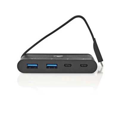  USB 3.0 hub 4 θυρών από Type-C αρσ. σε 2x USB Type-A και 2x USB-C 0,20m σε μαύρο χρώμα