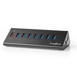 USB 3.0 Hub 7 θυρών + 1 θύρα QC3.0 με τροφοδοτικό σε μαύρο χρώμα. USB 3.0 Hub 7 θυρών + 1 θύρα QC3.0 με τροφοδοτικό σε μαύρο χρώμα.