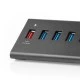 USB 3.0 Hub 7 θυρών + 1 θύρα QC3.0 με τροφοδοτικό σε μαύρο χρώμα.