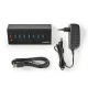 USB 3.0 Hub 7 θυρών + 1 θύρα QC3.0 με τροφοδοτικό σε μαύρο χρώμα.