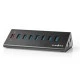 USB 3.0 Hub 7 θυρών + 1 θύρα QC3.0 με τροφοδοτικό σε μαύρο χρώμα.