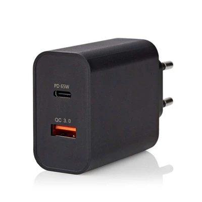 Universal φορτιστής με 2 εξόδους USB-A & USB-C για ταυτόχρονη φόρτιση 3.25A σε μαύρο χρώμα