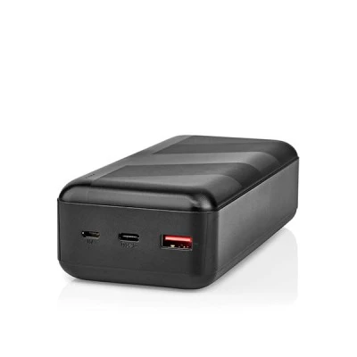 Power Bank NEDIS 30.000 mAh με δύο εξόδους USB 1x USB Type-A, 1x USB Type-C  σε μαύρο χρώμα με δυνατότητα γρήγορης φόρτισης smartphone έως και 12 φορές