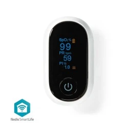 Οξύμετρο παλμικό Smart Bluetooth Nedis με οθόνη LED σε λευκό χρώμα εμφανίζει με ακρίβεια τις μετρήσεις