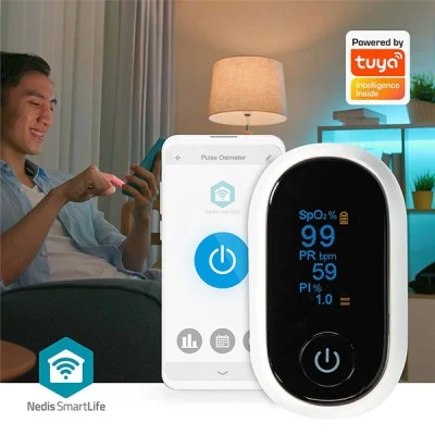 Οξύμετρο παλμικό Smart Bluetooth Nedis με οθόνη LED σε λευκό χρώμα εμφανίζει με ακρίβεια τις μετρήσεις