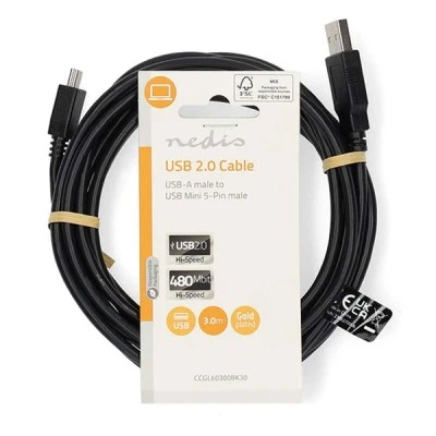 Καλώδιο NEDIS USB High-Speed A αρσ. - Mini USB 5-pin αρσ. με μήκος 3m σε μαύρο χρώμα 