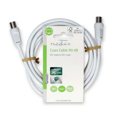 Καλώδιο NEDIS  IEC (Coax) αρσ. - IEC (Coax) αρσ με μήκος 3m σε λευκό χρώμα