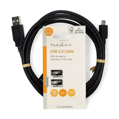 Καλώδιο USB High-Speed A αρσ. - Mini USB 5-pin αρσ. με μήκος 2m σε μαύρο χρώμα