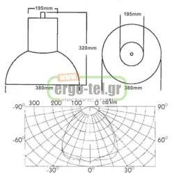 Φωτιστικό καμπάνα Ø380mm για λάμπες E27 125W MBF υδραργύρου με πυκνωτή 