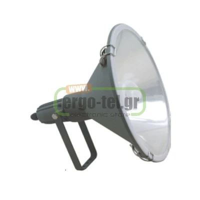 Προβολέας τοίχου γκρι αλουμινίου Φ31cm με ντουί Ε27 & πυρίμαχο επίπεδο γυαλί στεγανός ΙΡ65