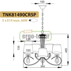 Κρεμαστό φωτιστικό πεντάφωτο με κλασικό design και διακοσμητικές μεταλλικές ασημί σταγόνες για Ε14