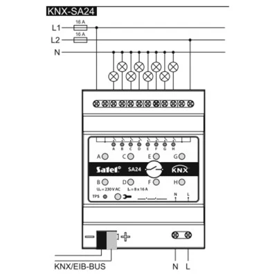 Module ενεργοποίησης switch actuator KNX SA 24 SATEL 8 καναλιών για έλεγχο συσκευών on/off 7x9.2x6cm