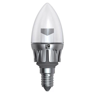 Λάμπα led C37 κερί Ε14 5W 230V 3000k θερμό λευκό φως 360 lumen ασημί σώμα διάφανο γυαλί