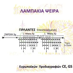 180 Χριστουγεννιάτικα λαμπάκια ψείρες μπλε σε γιρλάντα με διάφανο καλώδιο 5m 230V