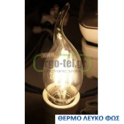 Διακοσμητική λάμπα led Ε14 4W 230V 2800k θερμό λευκό φως κερί με μύτη C35 διάφανη 420 lumen