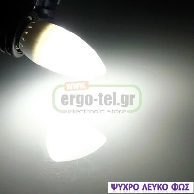 Λάμπα led κερί Ε14 C37 6W 230V 6200k ψυχρό λευκό φως λευκό σώμα ματ γυαλί 540 lumen Λάμπα led κερί Ε14 C37 6W 230V 6200k ψυχρό λευκό φως λευκό σώμα ματ γυαλί 540 lumen