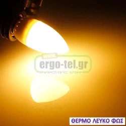 Λάμπα led C37 κερί Ε14 ισχύος 5W 230V 3000k θερμό λευκό φως 460 lumen λευκό σώμα ματ γυαλί
