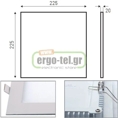 Led panel slim φωτιστικό χωνευτό 20W λευκό τετράγωνο ψυχρό φως 6500k 230V 1800lm