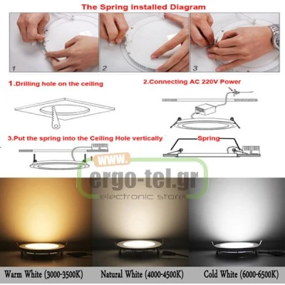Led panel slim φωτιστικό χωνευτό 20W λευκό στρόγγυλο ψυχρό φως 6500Κ 230V 90lm/W