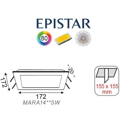 Led panel νίκελ ματ τετράγωνο χωνευτό 14W 3000k θερμό φως δέσμης 120° 230V 950lm 30000h