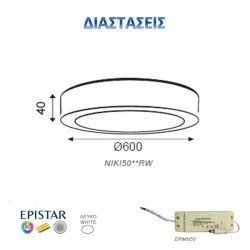 Led panel λευκό στρογγυλό επίτοιχο 50W 4000k ενδιάμεσο φως δέσμης 120° 230V 4170lm 30000h