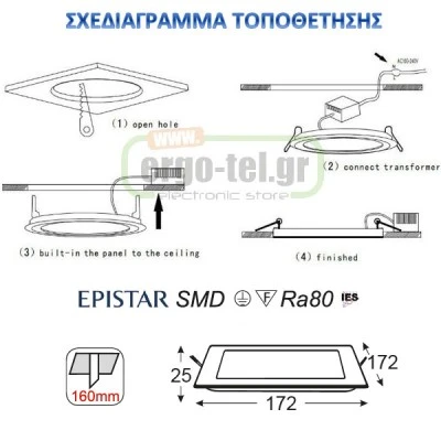 LED PANEL SLIM ΦΩΤΙΣΤΙΚΟ ΧΩΝΕΥΤΟ 14W ΛΕΥΚΟ ΤΕΤΡΑΓΩΝΟ ΨΥΧΡΟ ΦΩΣ 6000k 230V 1150 LUMEN