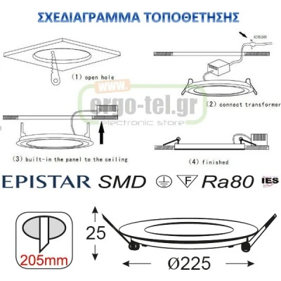 LED PANEL SLIM ΦΩΤΙΣΤΙΚΟ ΧΩΝΕΥΤΟ 20W ΛΕΥΚΟ ΣΤΡΟΓΓΥΛΟ ΘΕΡΜΟ ΦΩΣ 3000k 230V 1510 LUMEN